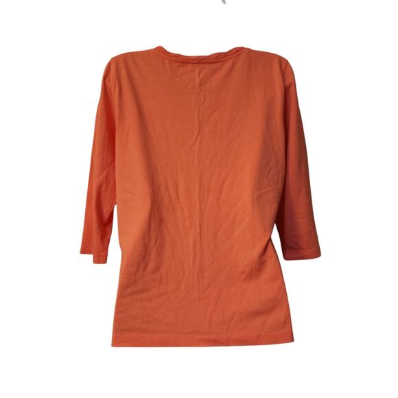 Christopher & Banks Womens 3/4 Sleeve Basic Tee Size PM Orange Pleated Neckline - Picture 8 of 10